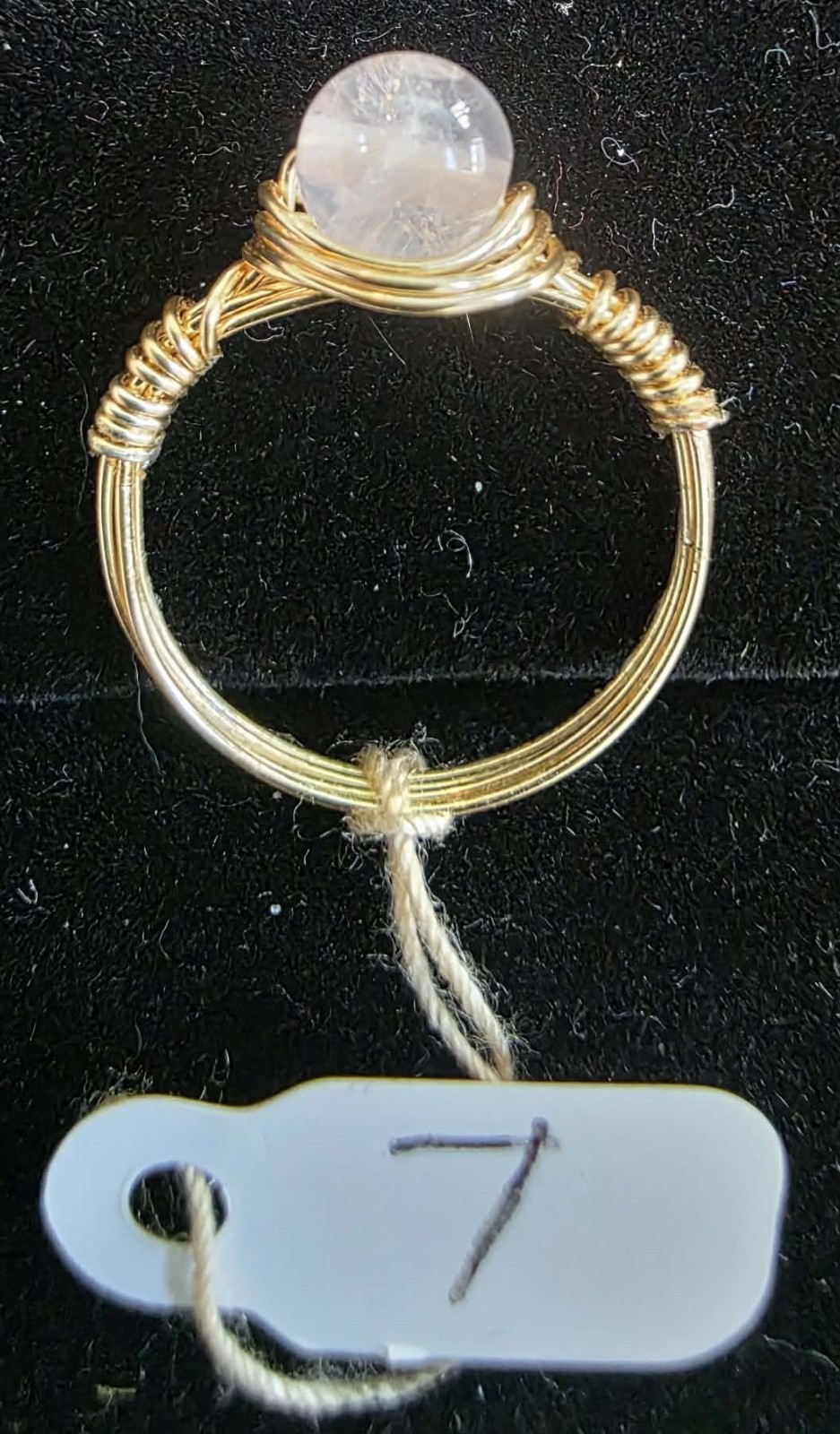 Handmade size 7 wire-wrapped Rose Quartz rings with Gold-Tone plated wire