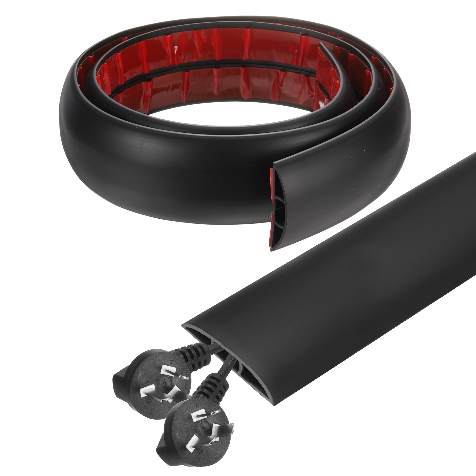 4ft D Cord Cover Floor W0.5" x  H0.3" Hide Cable Wire Covers Black