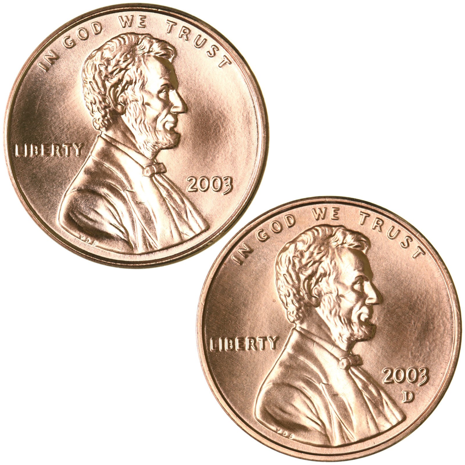 2003 P D Lincoln Memorial Cent Brilliant Uncirculated 2 Coin Year Set