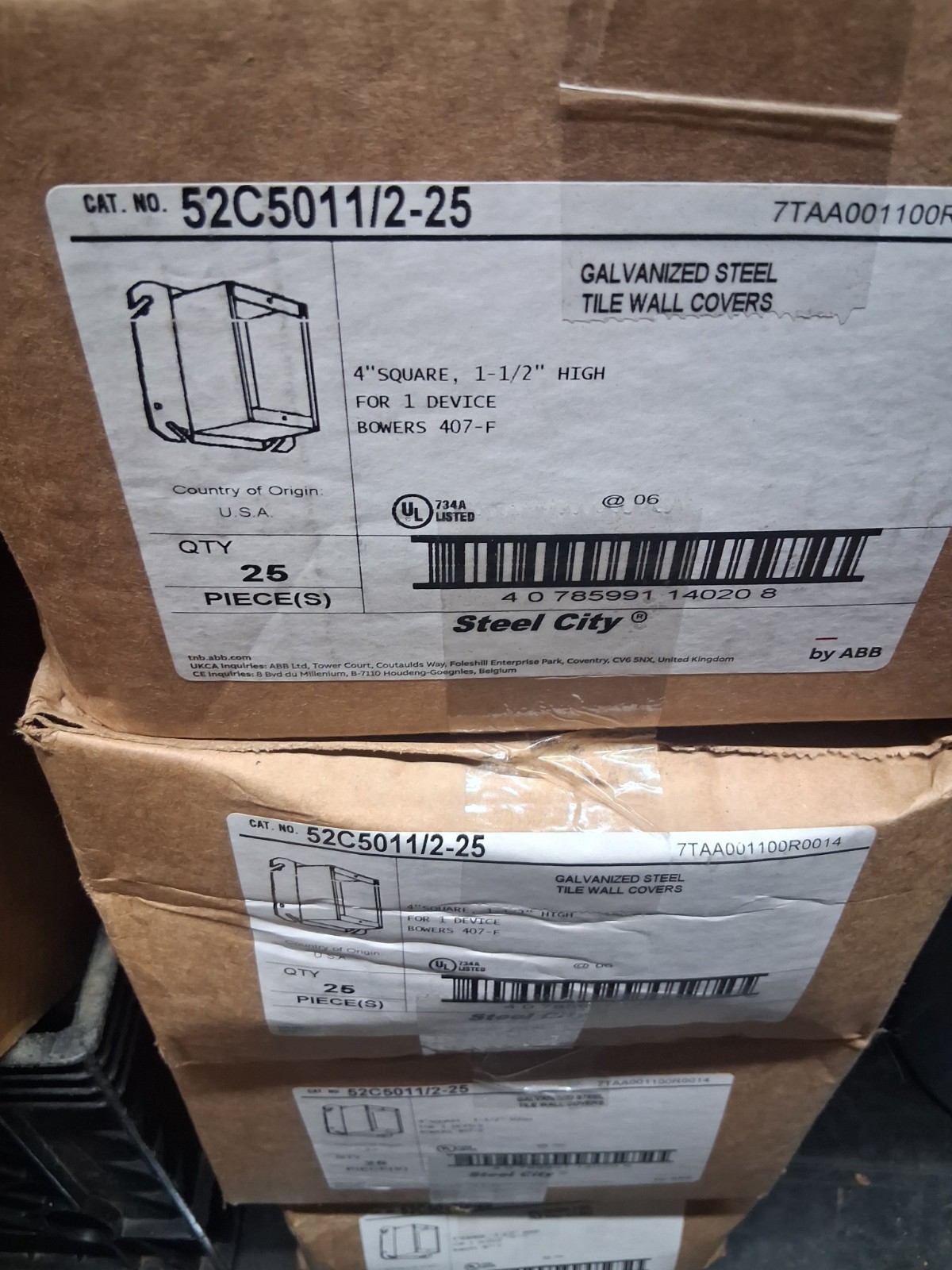 Box Of 25 Thomas&betts 52C5011/2-25 Galvanized Steel Tile Wall Covers