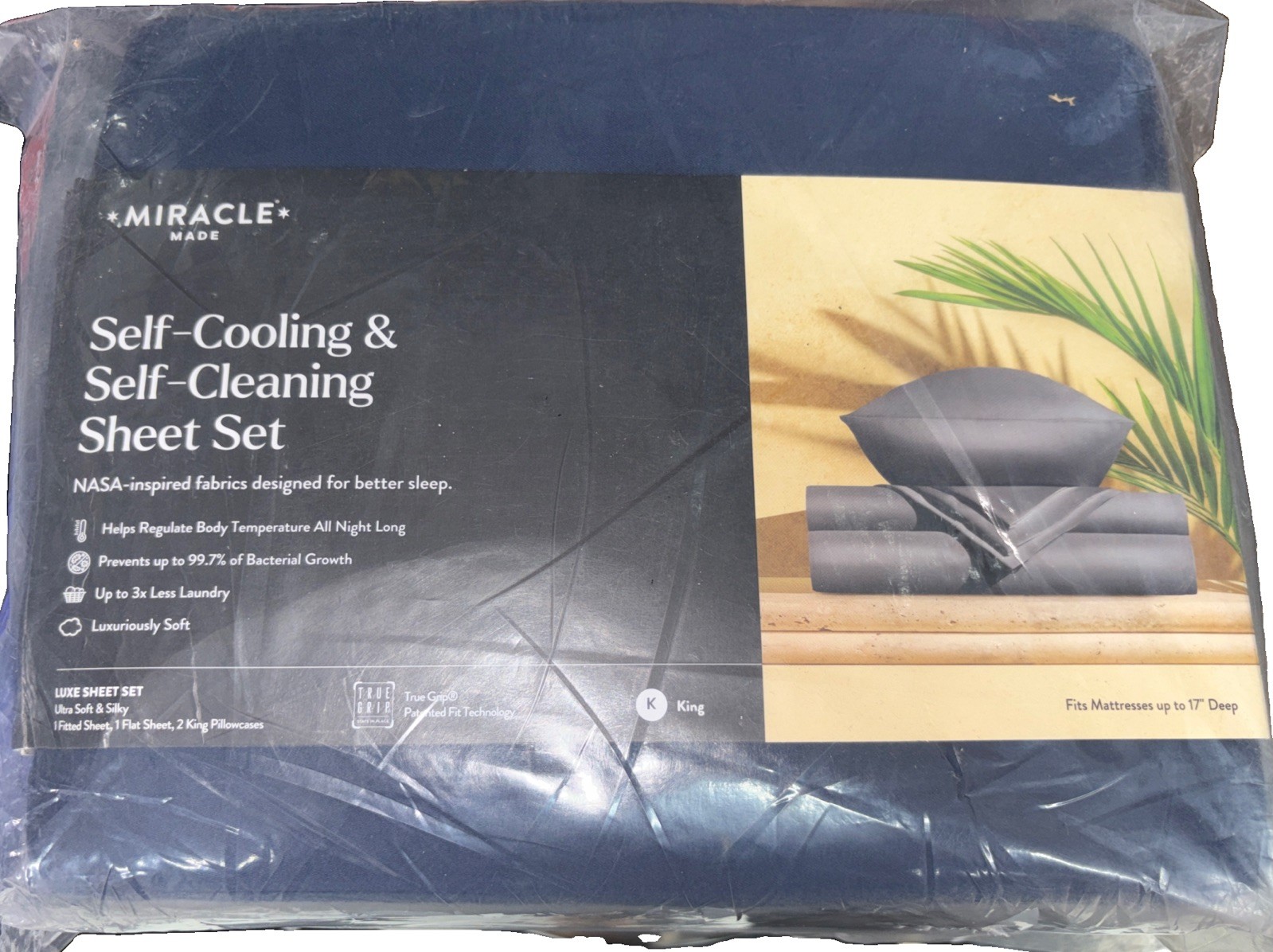 Miracle Made Extra Luxe Self-Cooling Self-Cleaning King Sheet Set Navy Blue