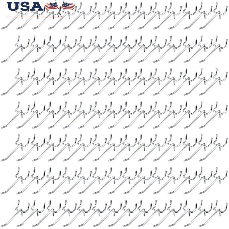 100 Pcs Pegboard Hooks L Shaped Stainless Steel Wall Mount Tool Organizer New