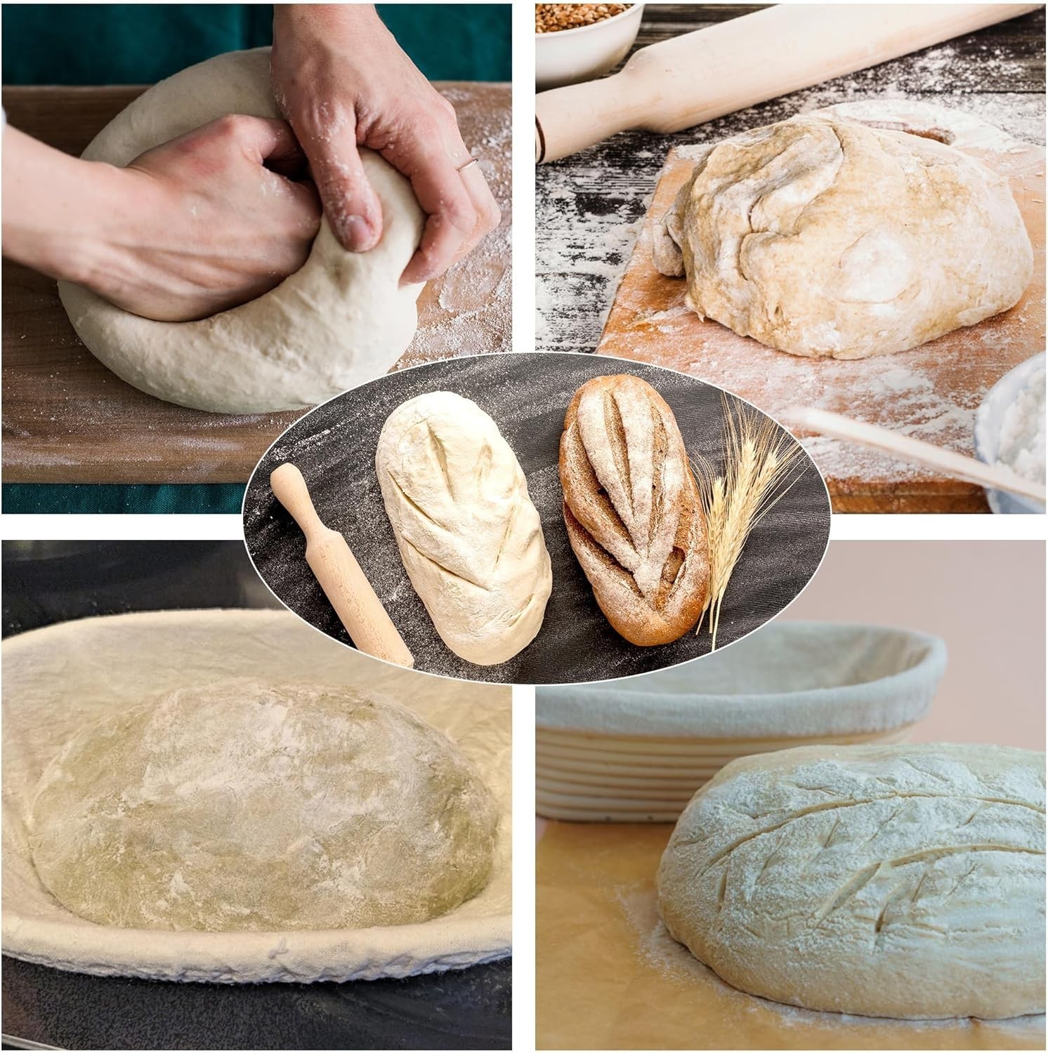 Bread Proofing Basket Set 2 Pack Rattan Sourdough Baskets for Baking
