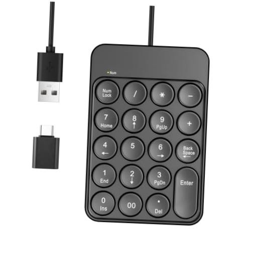 USB Number Pad with Type-C Adapter, Wired Number Keypad for Laptop, Numpad –