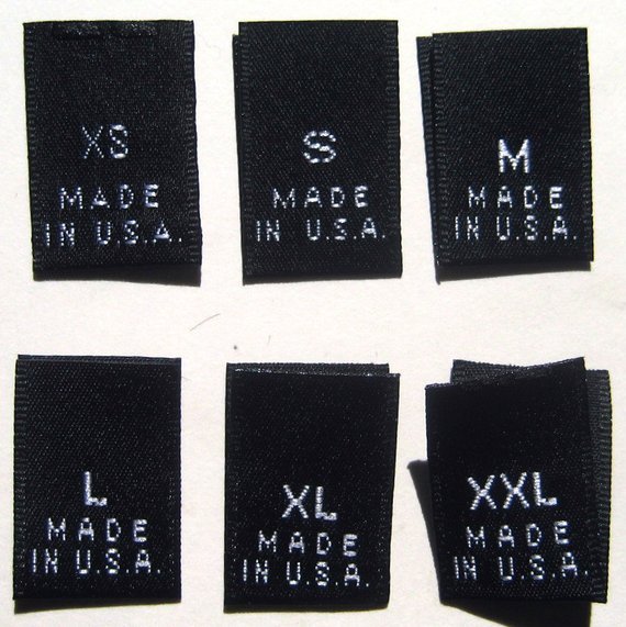 120 PCS BLACK WOVEN CLOTHING SEWING LABELS, MADE IN U.S.A. XS,S,M,L,XL,XXL