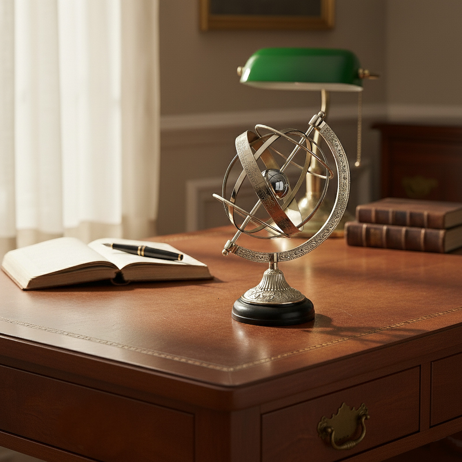 Vintage Style Brass Armillary Sphere Globe Decor - 12" Celestial Model
