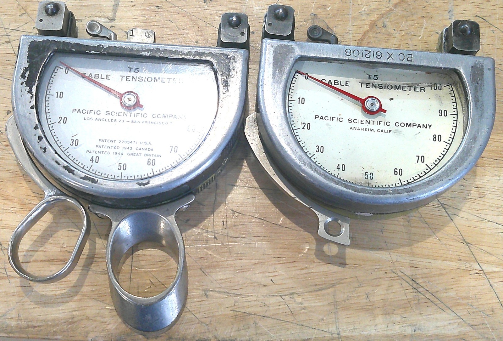 TWO Pacific Scientific T5 Cable Tensiometer With Case T5-2002-104-00 T5-2001-104