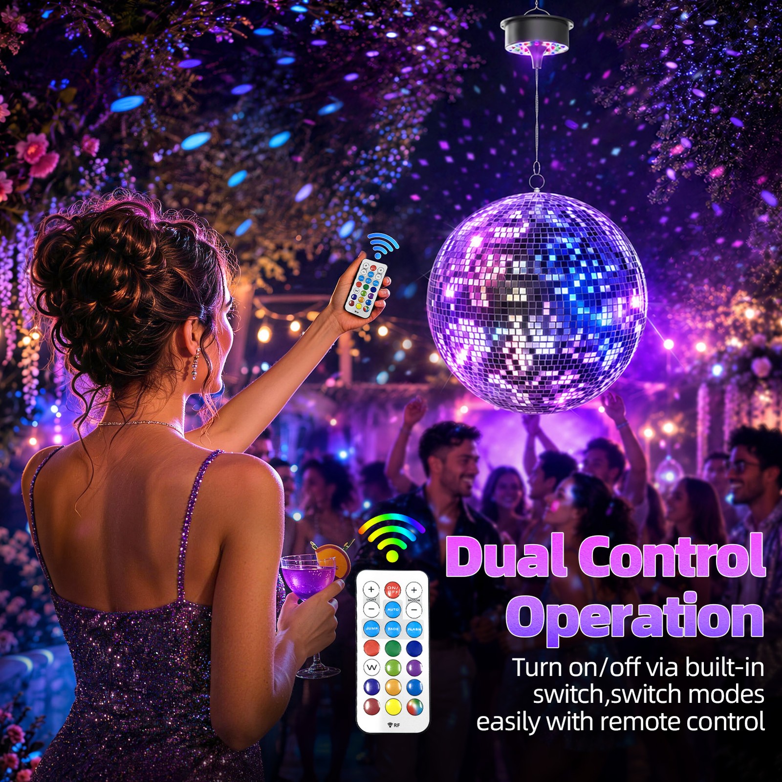 16/20" Large Disco Ball w/Motor & 30 RGBW LED Lights & Remote Mirror Disco Ball