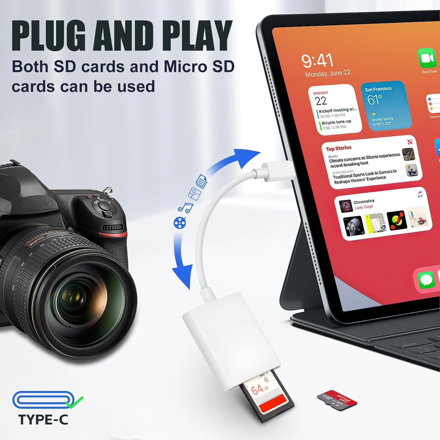 USB C Dual Slot SD Card Reader with MicroSD Support Type C Memory Card Adapter