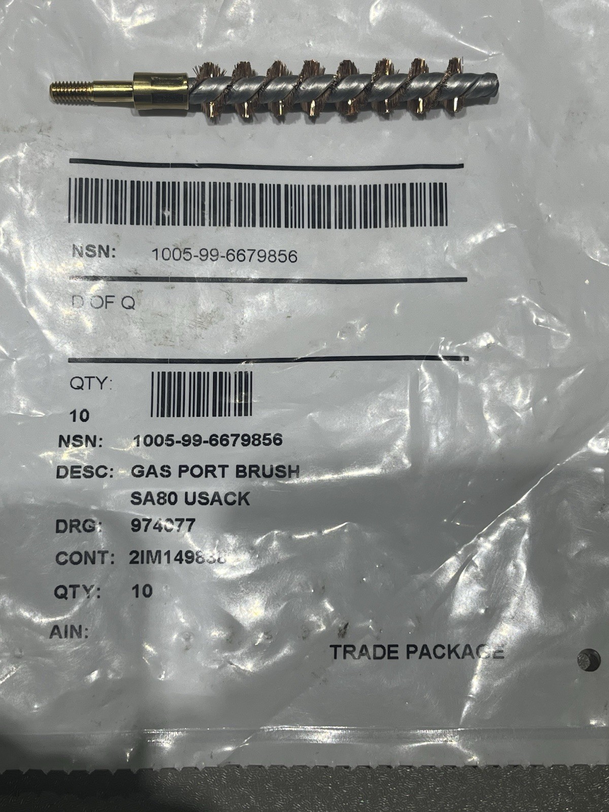 Original Military SA 80 Weapon Rifle Brush Brass Port Brush NATO NOS