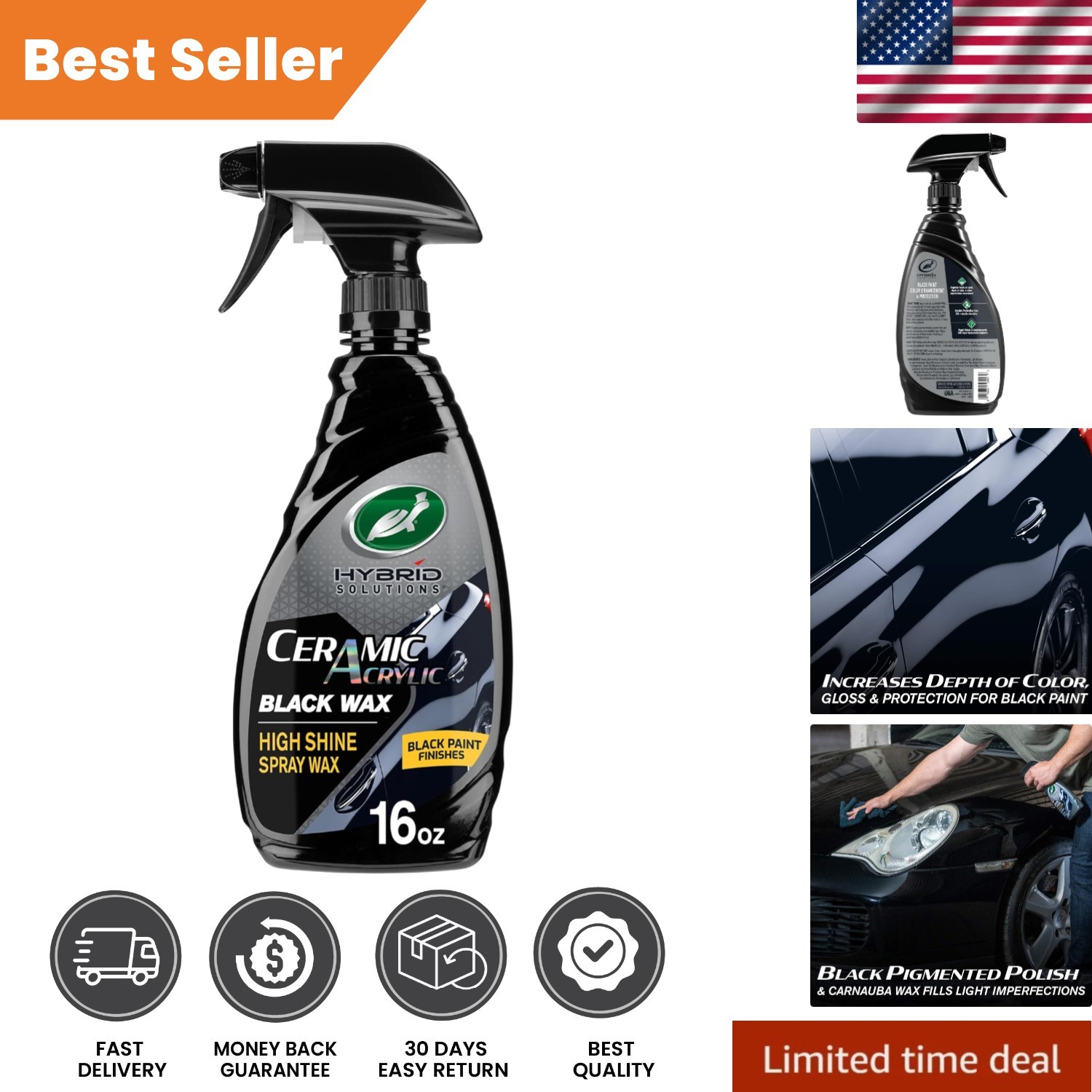 Black Pigmented Carnauba Wax 16oz - Durable Spray for Flawless Dark Car Finishes
