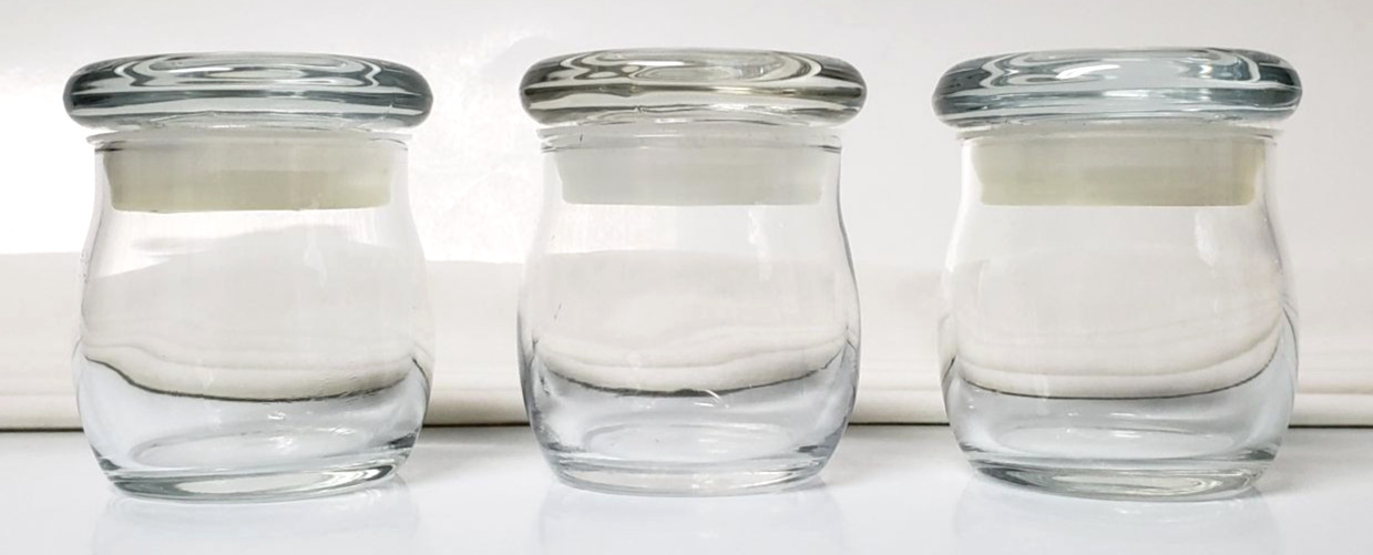 3 Tiny WHITE BARN Candle Jars/Lids, EMPTY 1.75oz CLEAN w/Yellow-ish Plastic Ring