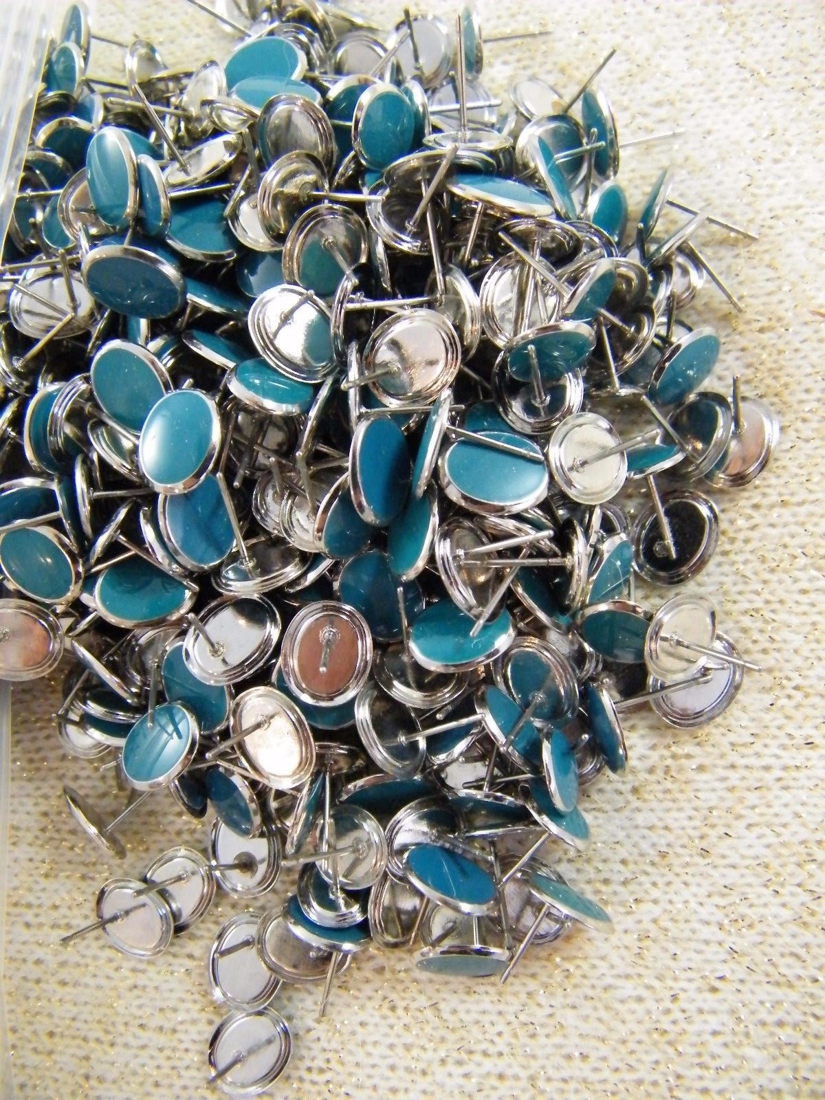 (1400) PIERCED EARRING POSTS / STUDS ~ SILVER TONE W/ TURQUOISE FINDINGS
