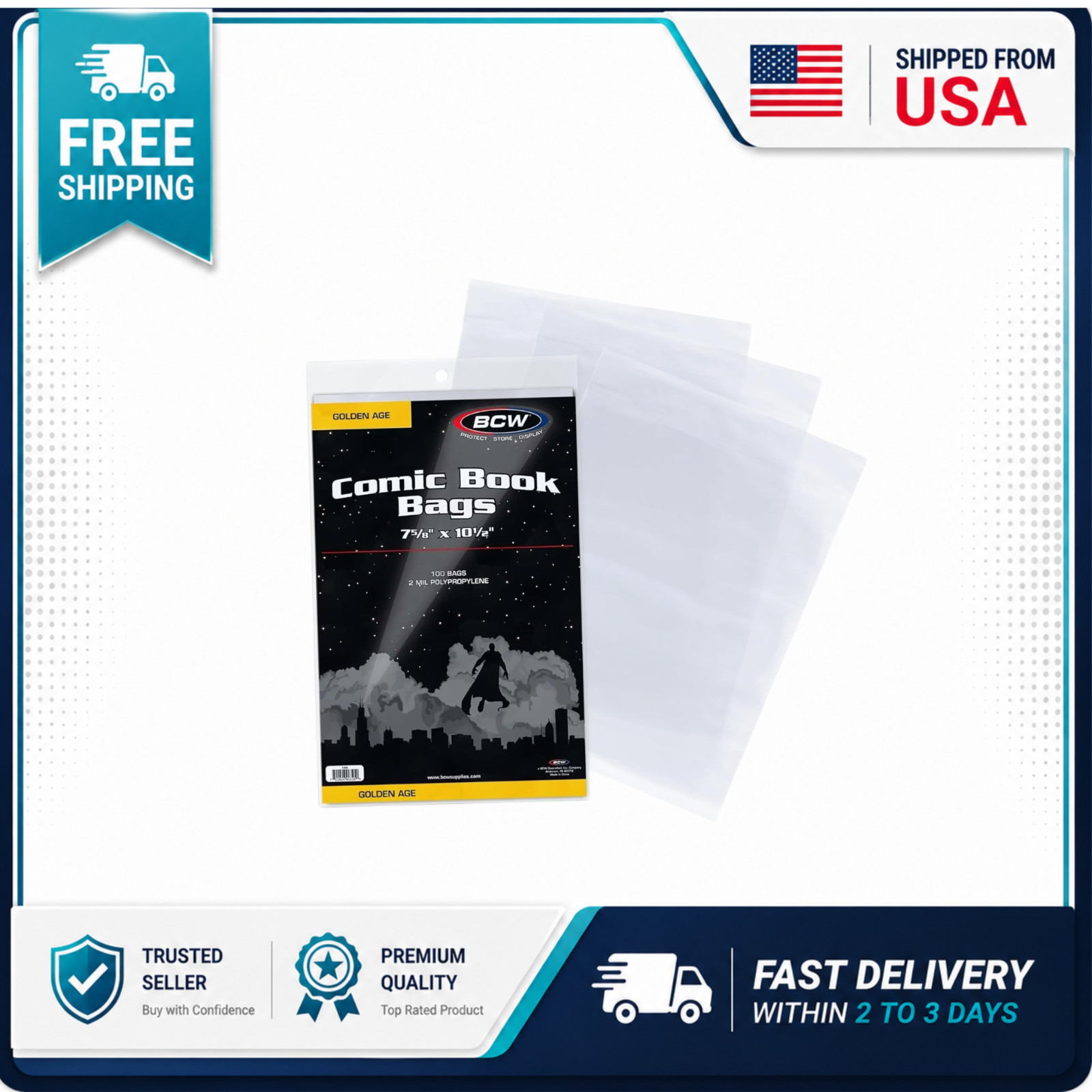 BCW Golden Age Comic Bags 100 Count Acid Free Clear Polypropylene Sleeves