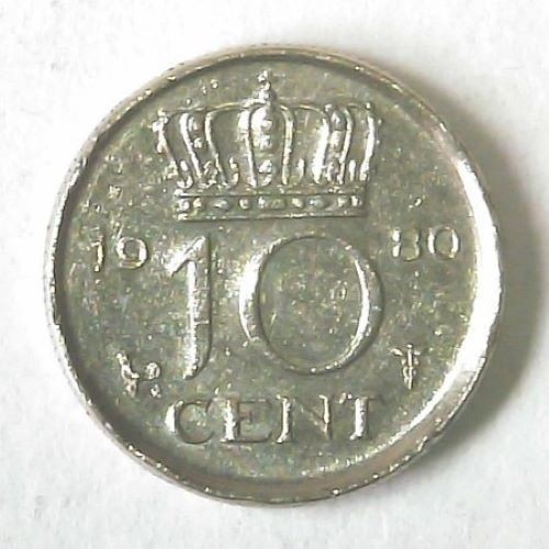 1980 Netherlands 10 Cents Coin Juliana  KM#182 VF+ World Cent Dutch Nederlanden