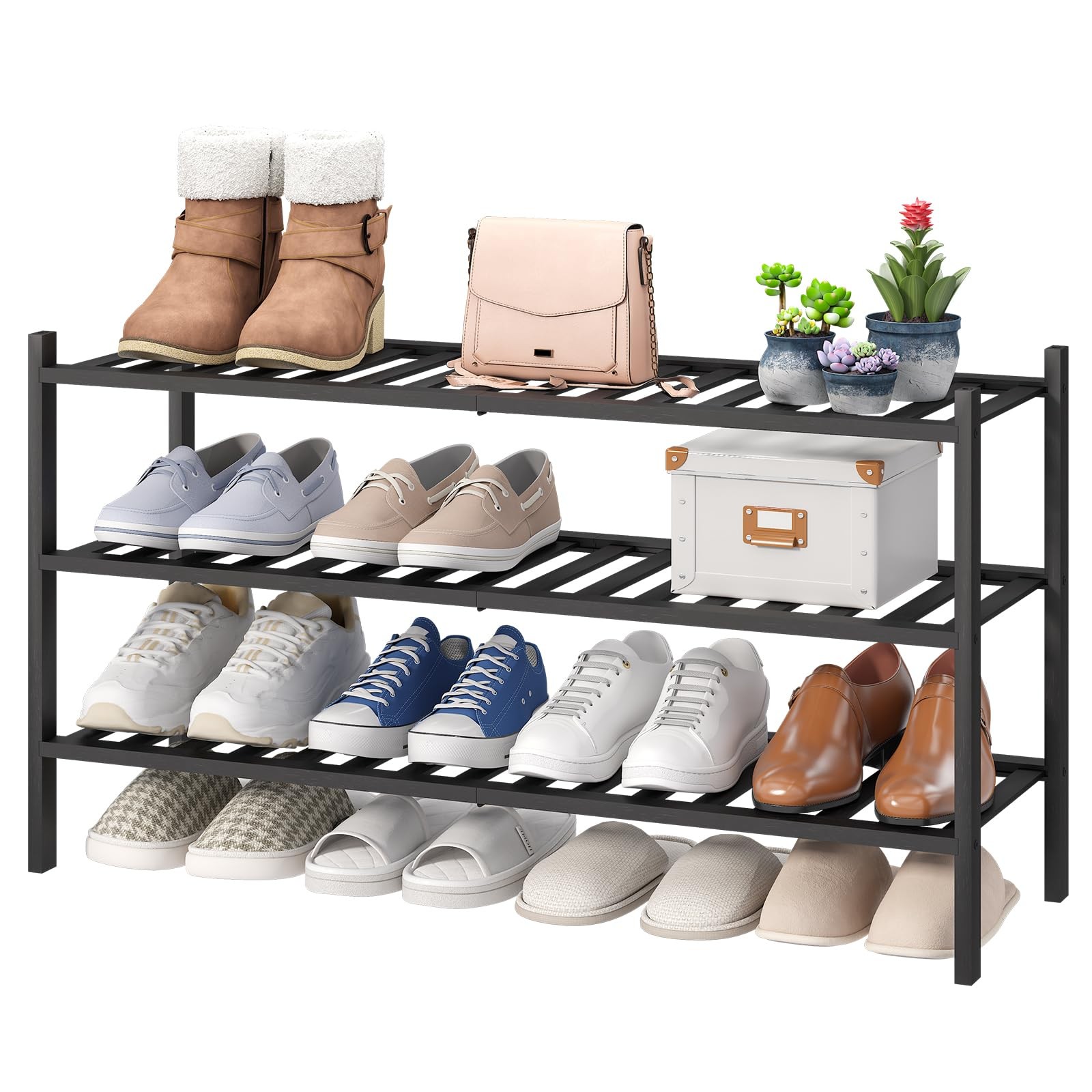 Estante De Zapatos De Bambu Con Tres Niveles Para Entrada Estilo De Lujo