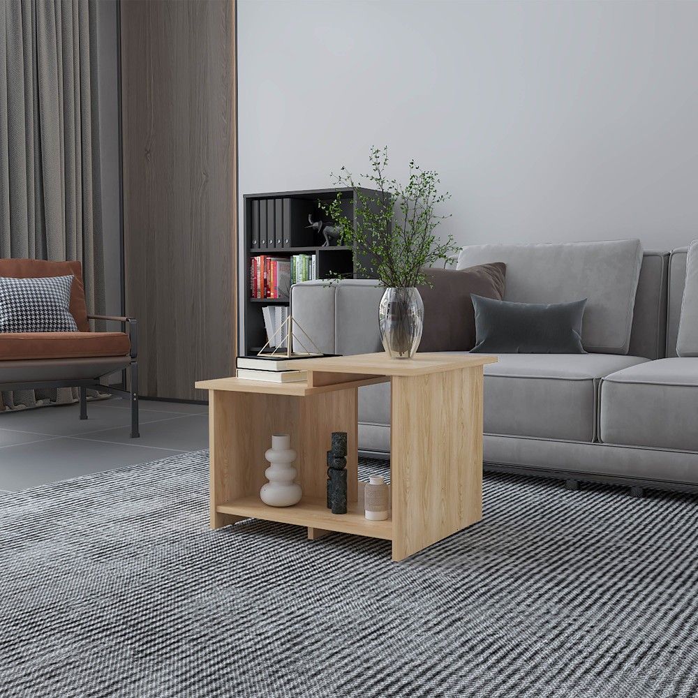 FM FURNITURE Naco Coffee Table with Open Storage Melamine Finish Natural Oak