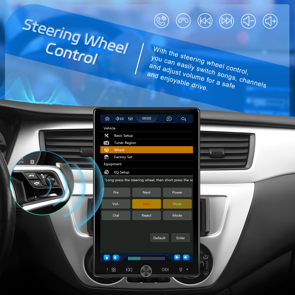 Single 1Din Touch Screen Car Radio Wireless Carplay Android auto Vertical+Camera
