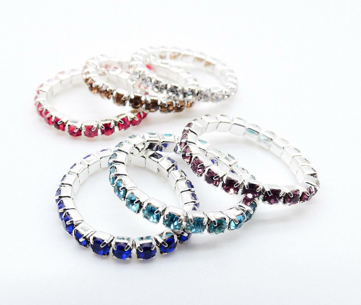 WHOLESALE 12 PCS Silver Assorted Rhinestone Crystals Stretch PETITE Toe Rings