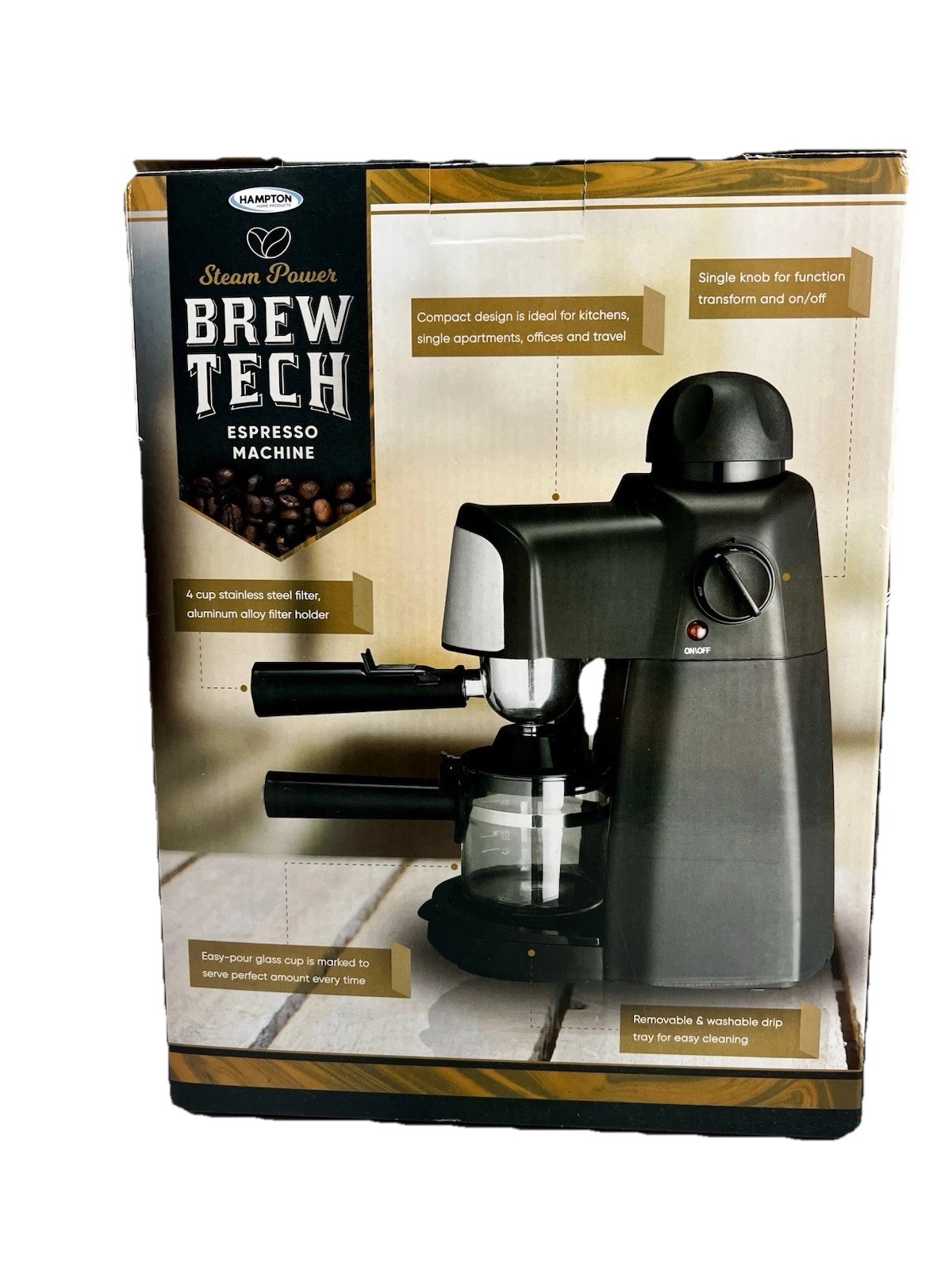 BREW TECH Hampton Espresso Machine Compact Design Steam Power Stainless Steel