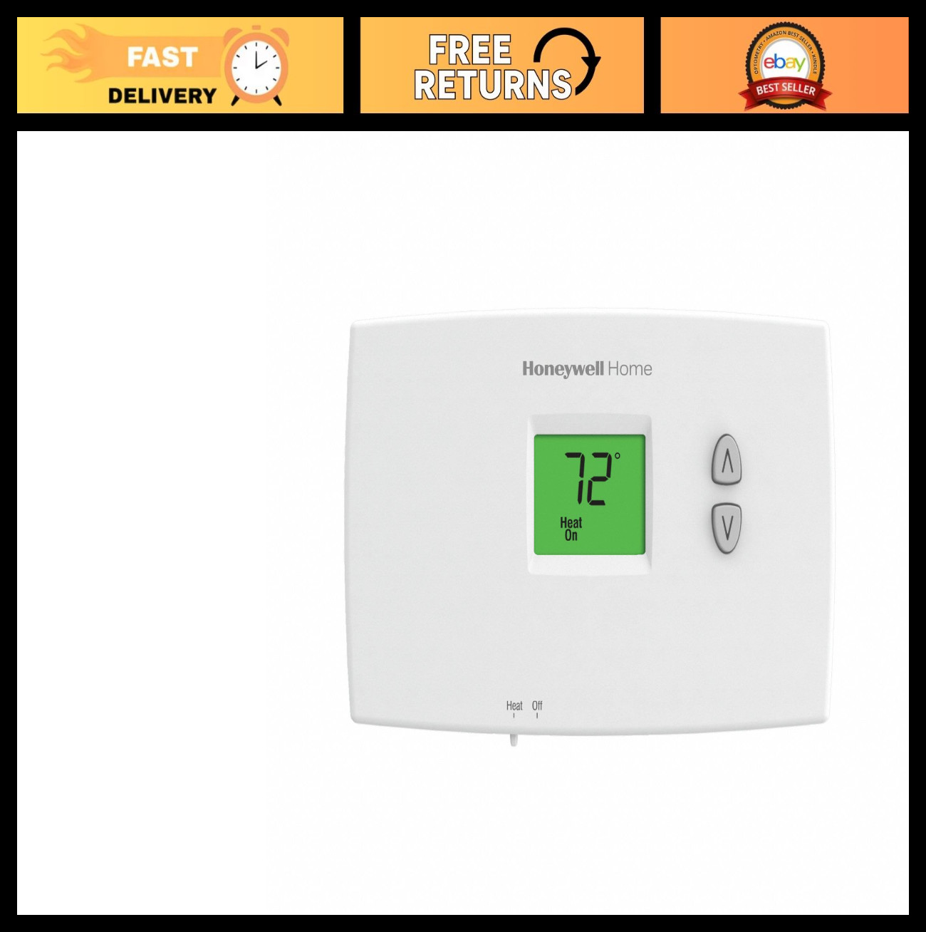 Non-Programmable Heat Only Thermostat, Dual Powered, Backlit Display, Easy Insta