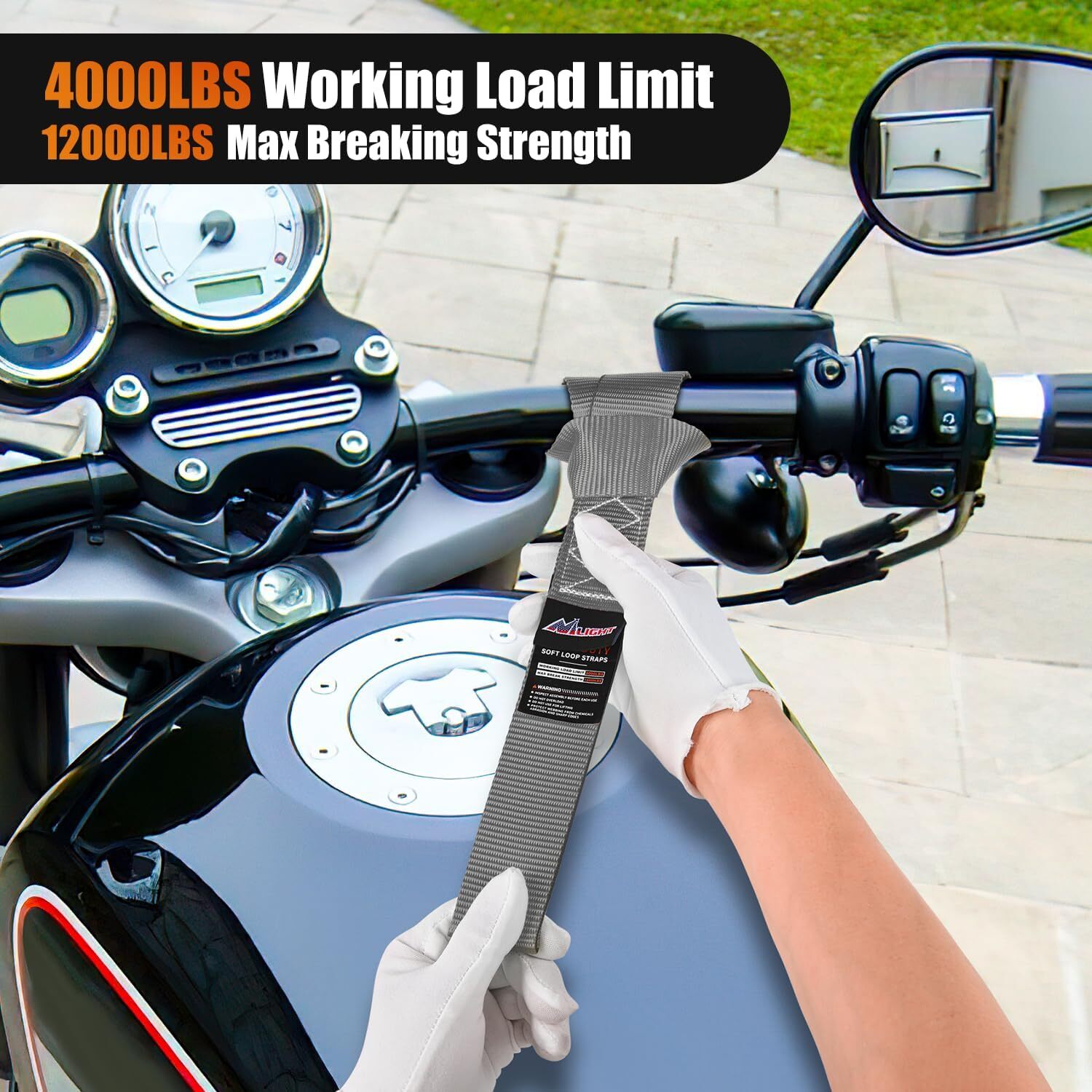 Nilight Motorcycle Tie Down Straps Max Break Strength 12000Lbs Grey