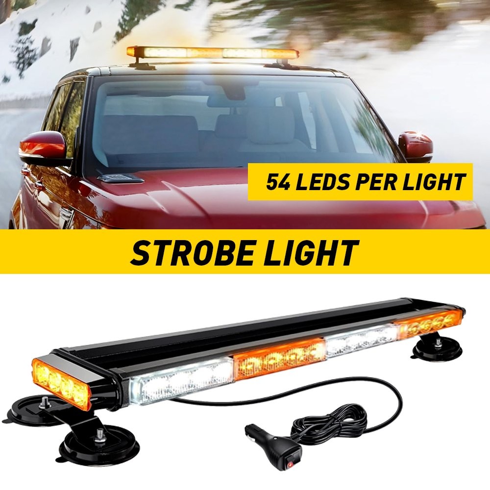 Flashing LED Lights Emergency Bar Rooftop Double Side Strobe Warning White Amber