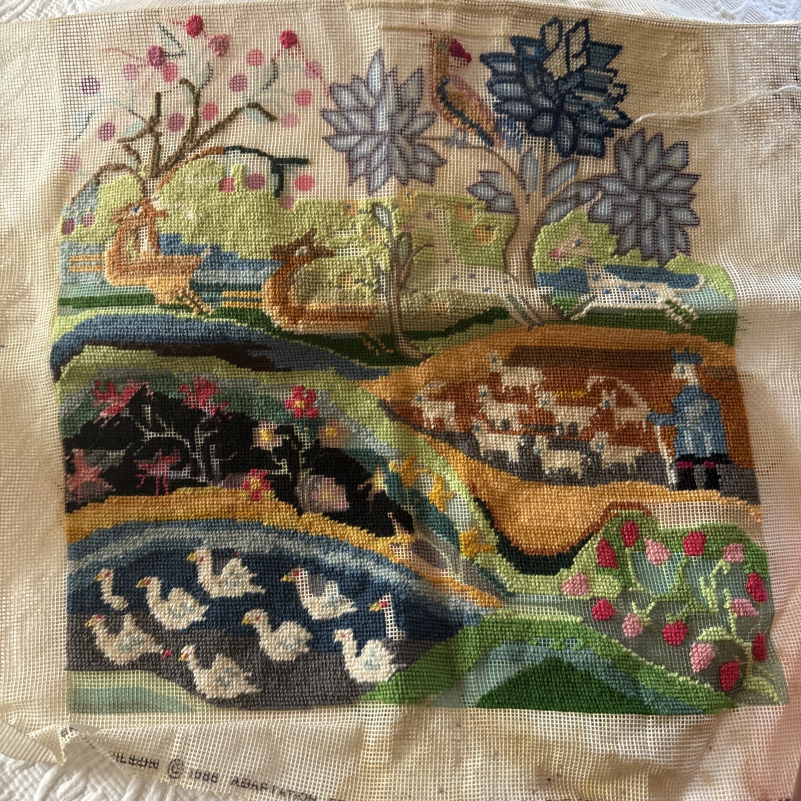 Erica Wilson Needlepoint Canvas Vintage 18 Mesh Unfinished Spring Meadow MMA