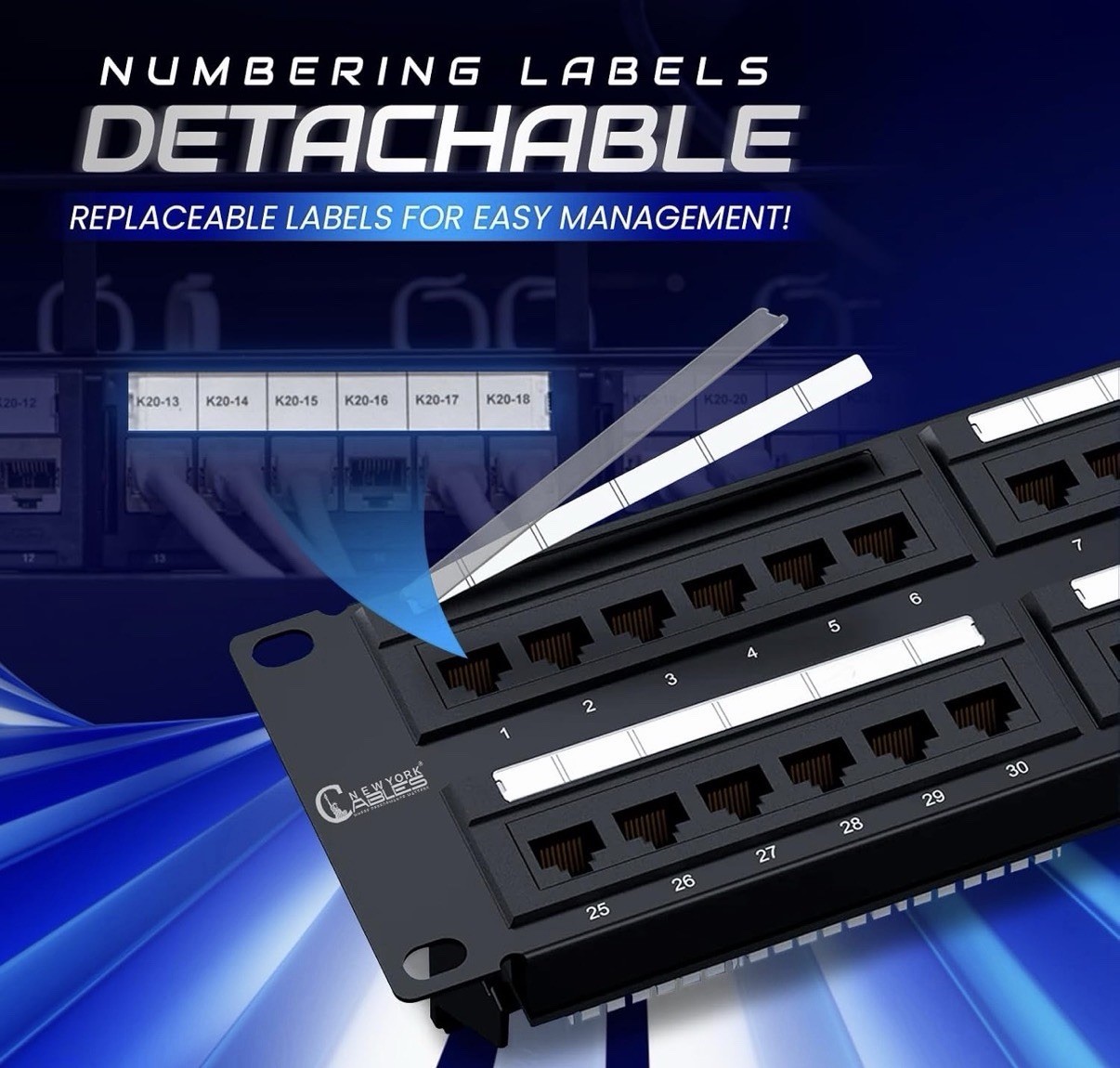 48 Port Cat6 Patch Panel, 10Gb Ethernet, 2U 19-Inch Rack or Wall Mount