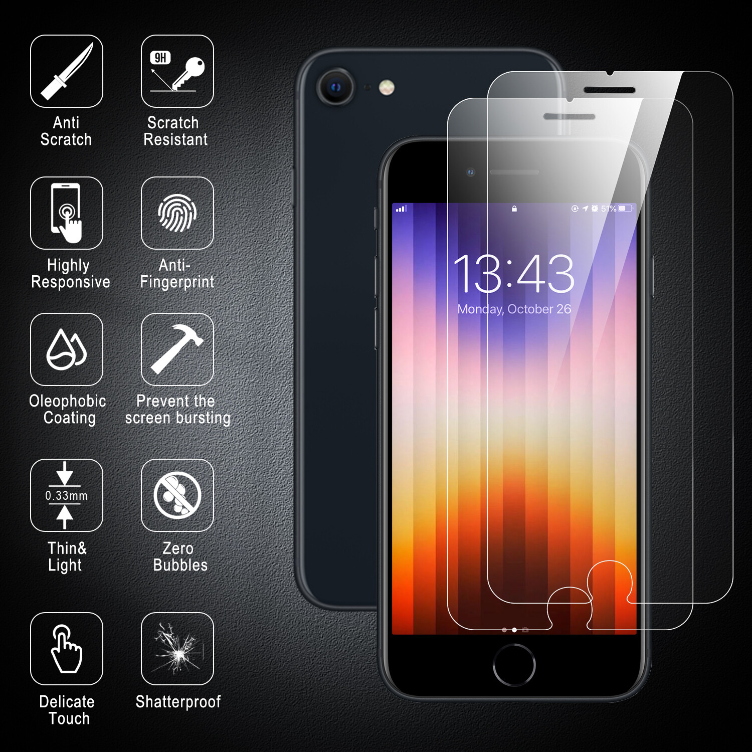 For iPhone SE 3rd/2nd Gen & 7/8 - Tempered Glass Screen Protector 2022/2020 | US