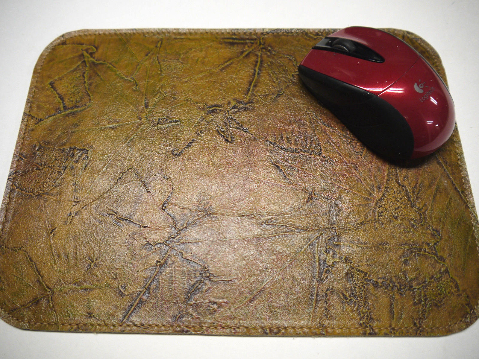 Leather Mouse Pad Floral Unique Design Made in USA Light Tan