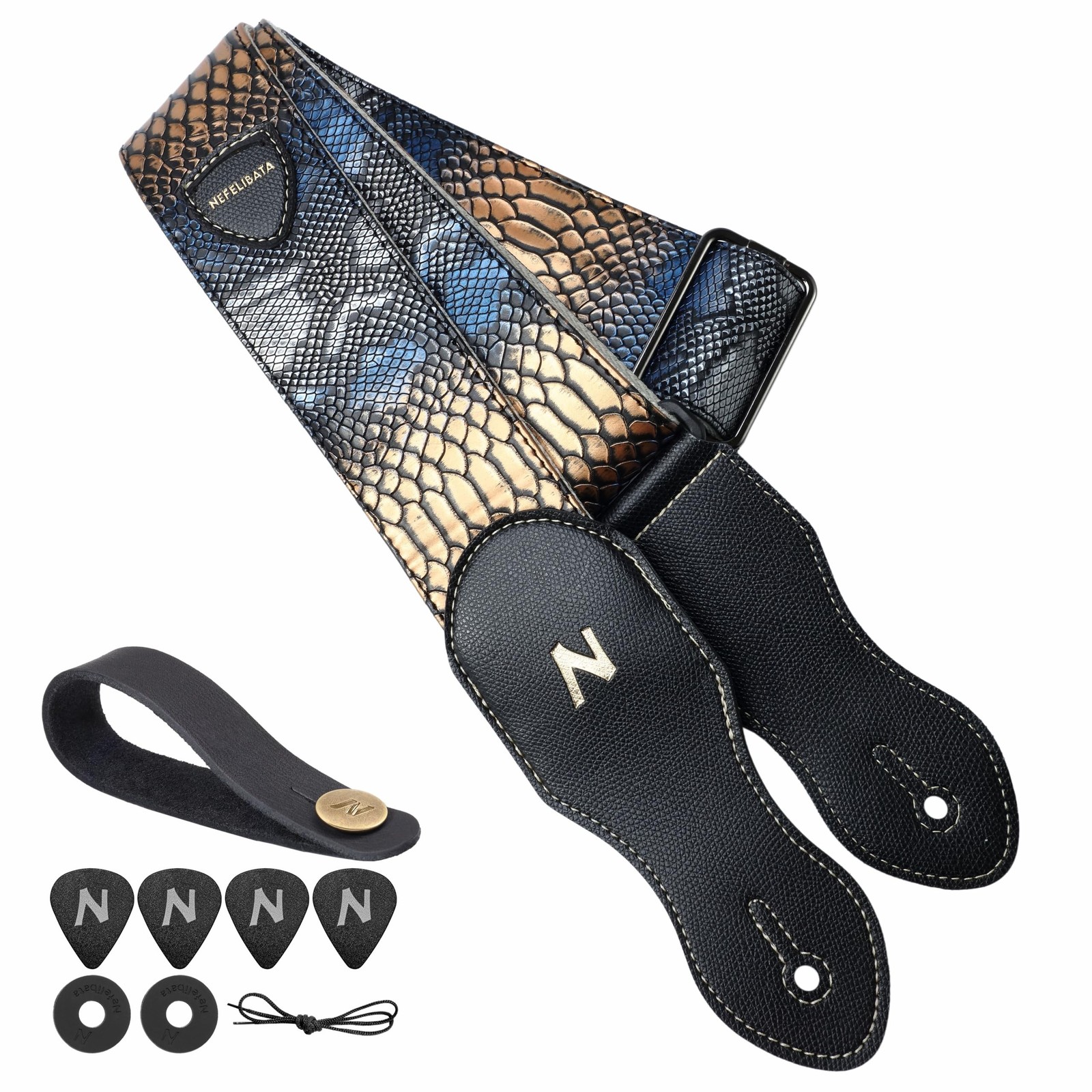 Nefelibata Guitar Strap with Pick Pocket, 2.3 inch Snakeskin Guitar Straps Ve...