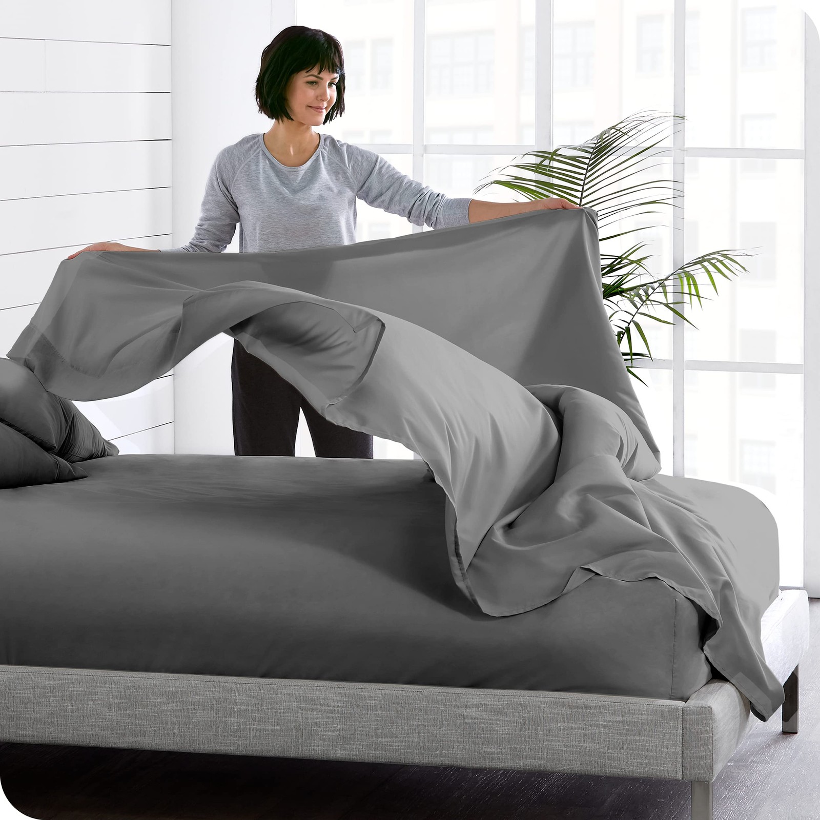Kitchen Queen 2 Pack Grey Queen Flat Sheets Ultra Soft Microfiber 90x102