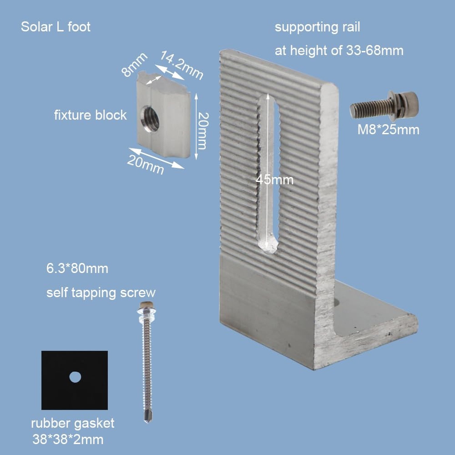 Solar Panel Mounting Bracket L Shape for Split Tin Bracket | 6 Pack L foot