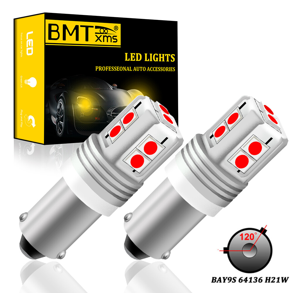2pcs Canbus Error Free 24-SMD 120° Bay9s H21W 64136 Red LED Light Bulbs Lamps