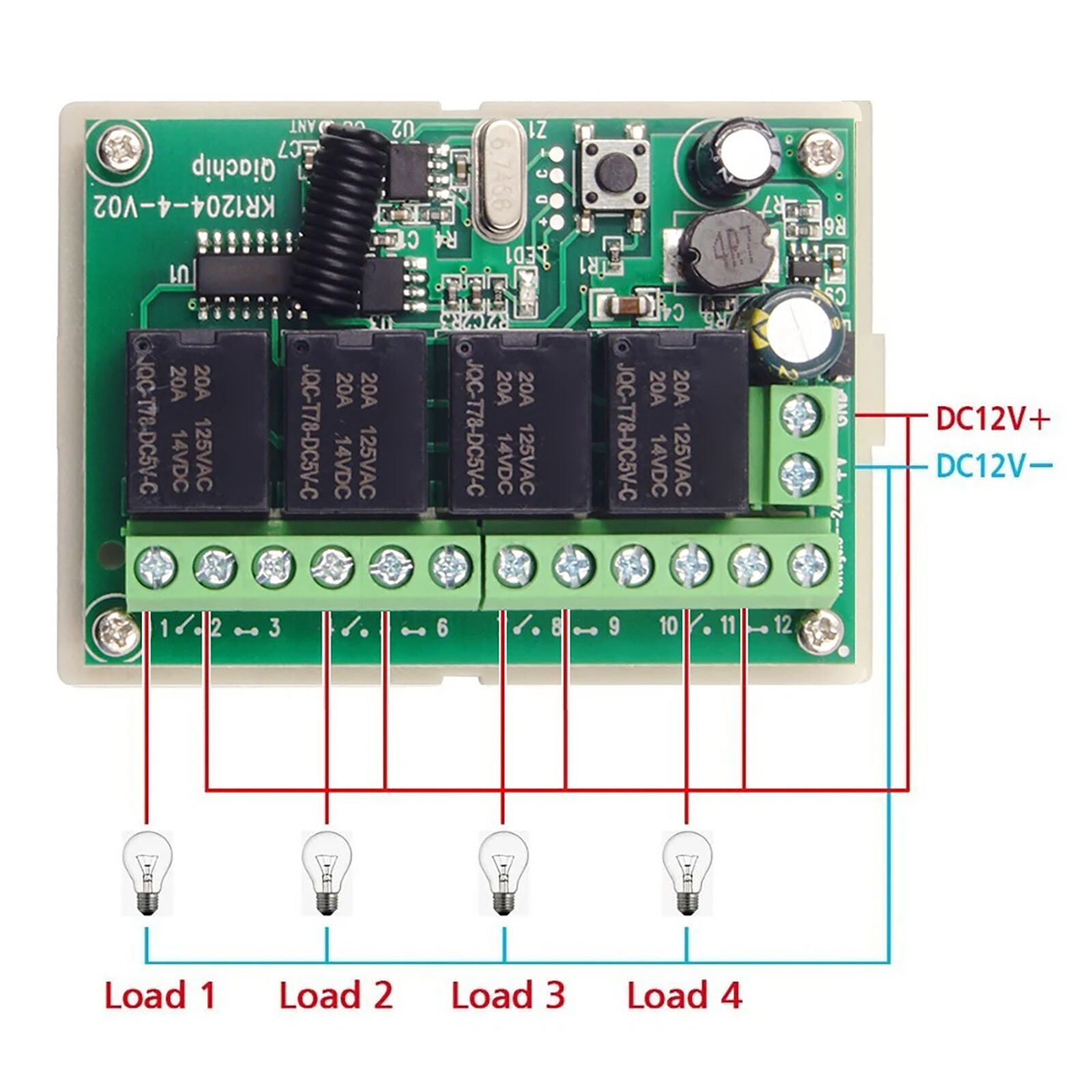 4-Channel Wireless Remote Control Switch With Receiver + Transmitter 443MHz