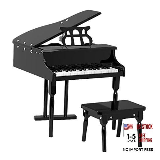 Classical Kids Piano, 30-Key Mini Grand Piano with Music 3 Straight Leg-Black