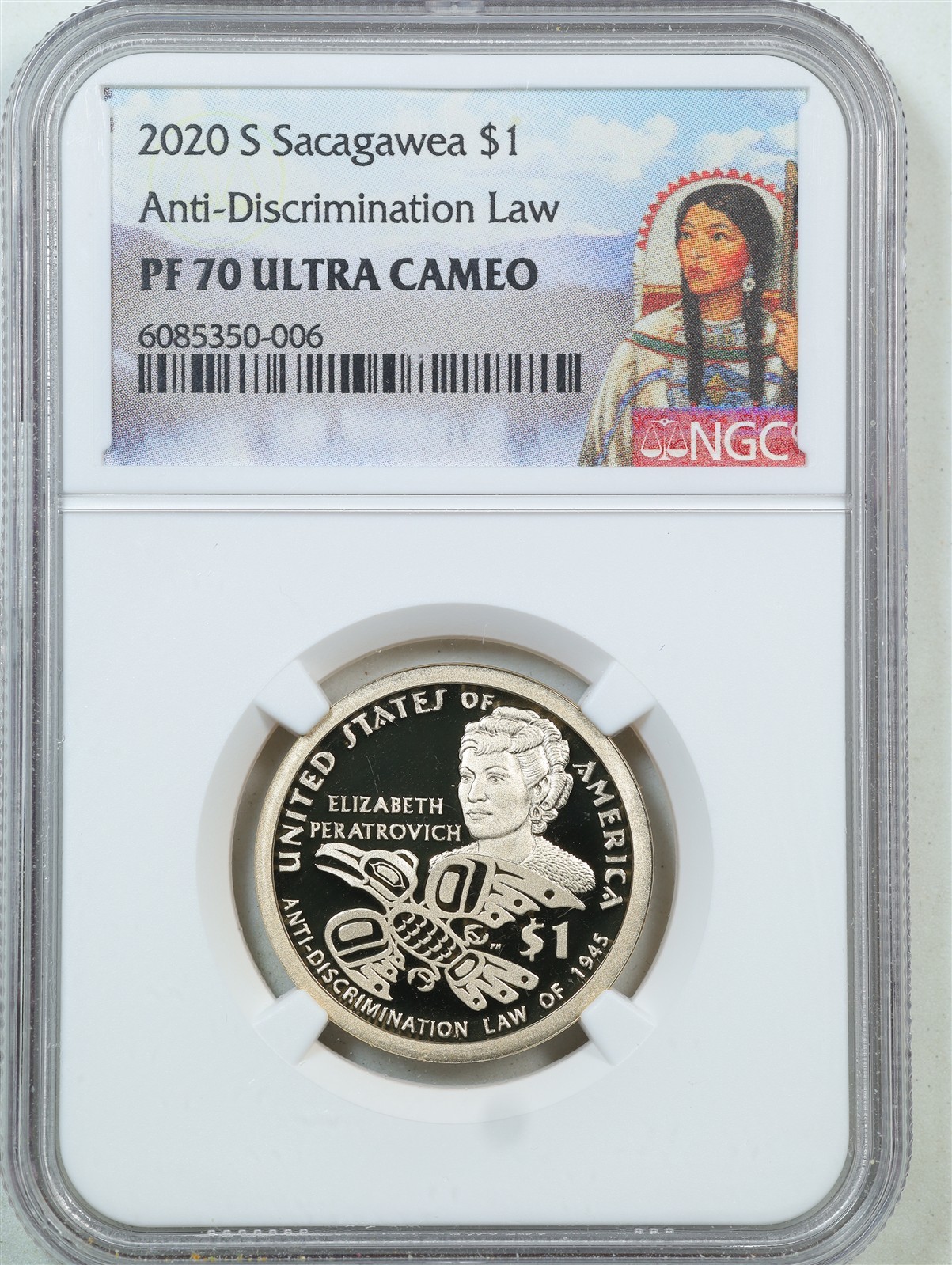2020-S $1 Proof Sacagawea Anti-Discrimination Dollar PF70UCAM NGC 6085350-006