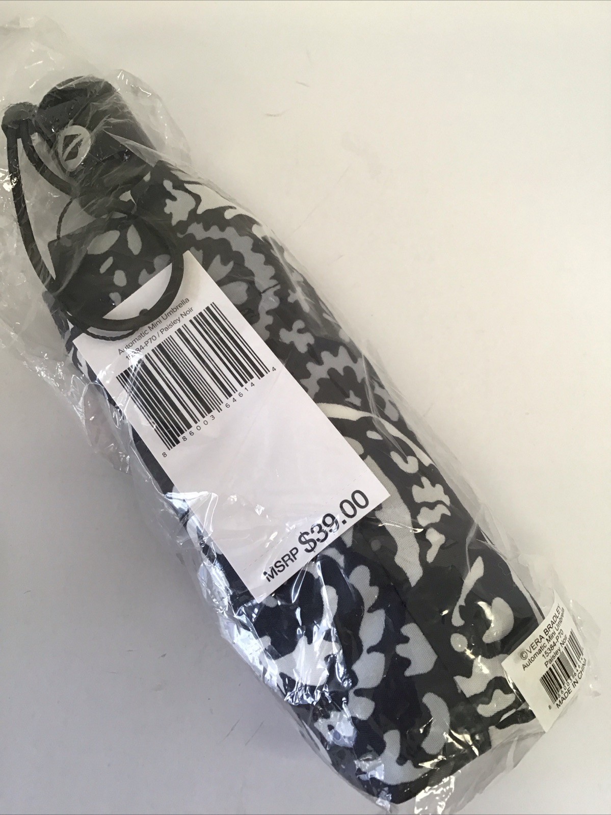 Vera Bradley  Automatic Mini Umbrella  Paisley Noir - Rain Or Shine  NWT