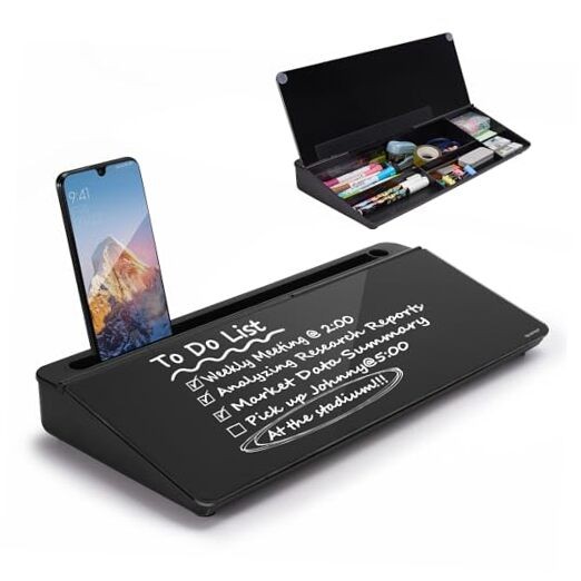 Desktop Whiteboard Dry-Erase-Board - Computer Keyboard Stand Black Base/Glass