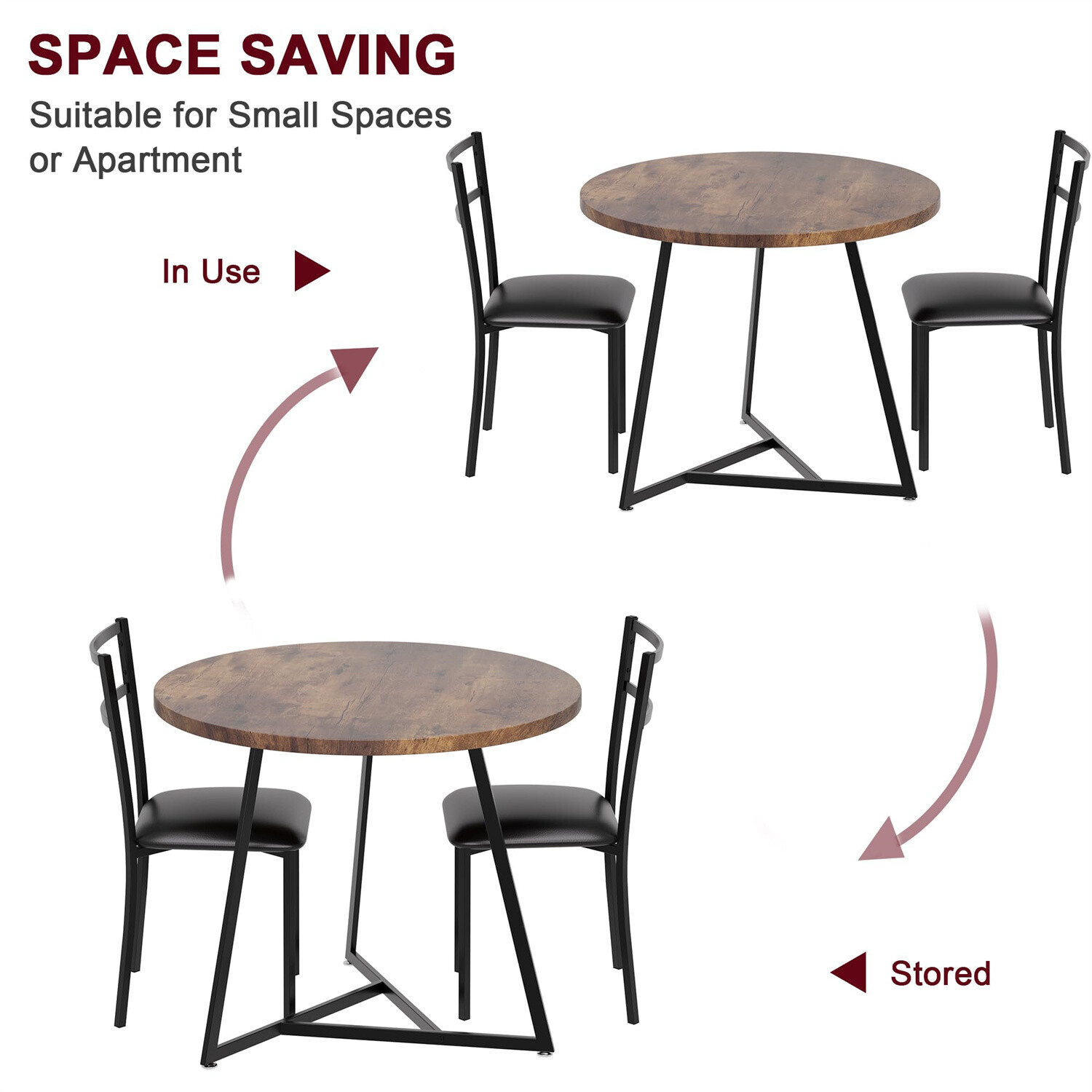 3pcs Dining Table Set Kitchen Table and Chairs Upholstered Chairs for Apartment