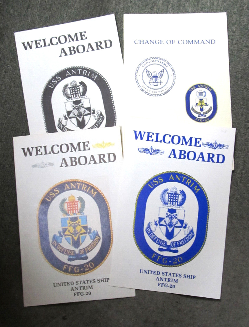 LOT OF 4 US NAVY FRIGATE FFG-20 USS ANTRIM MILITARY BOOKLETS WELCOME ABOARD