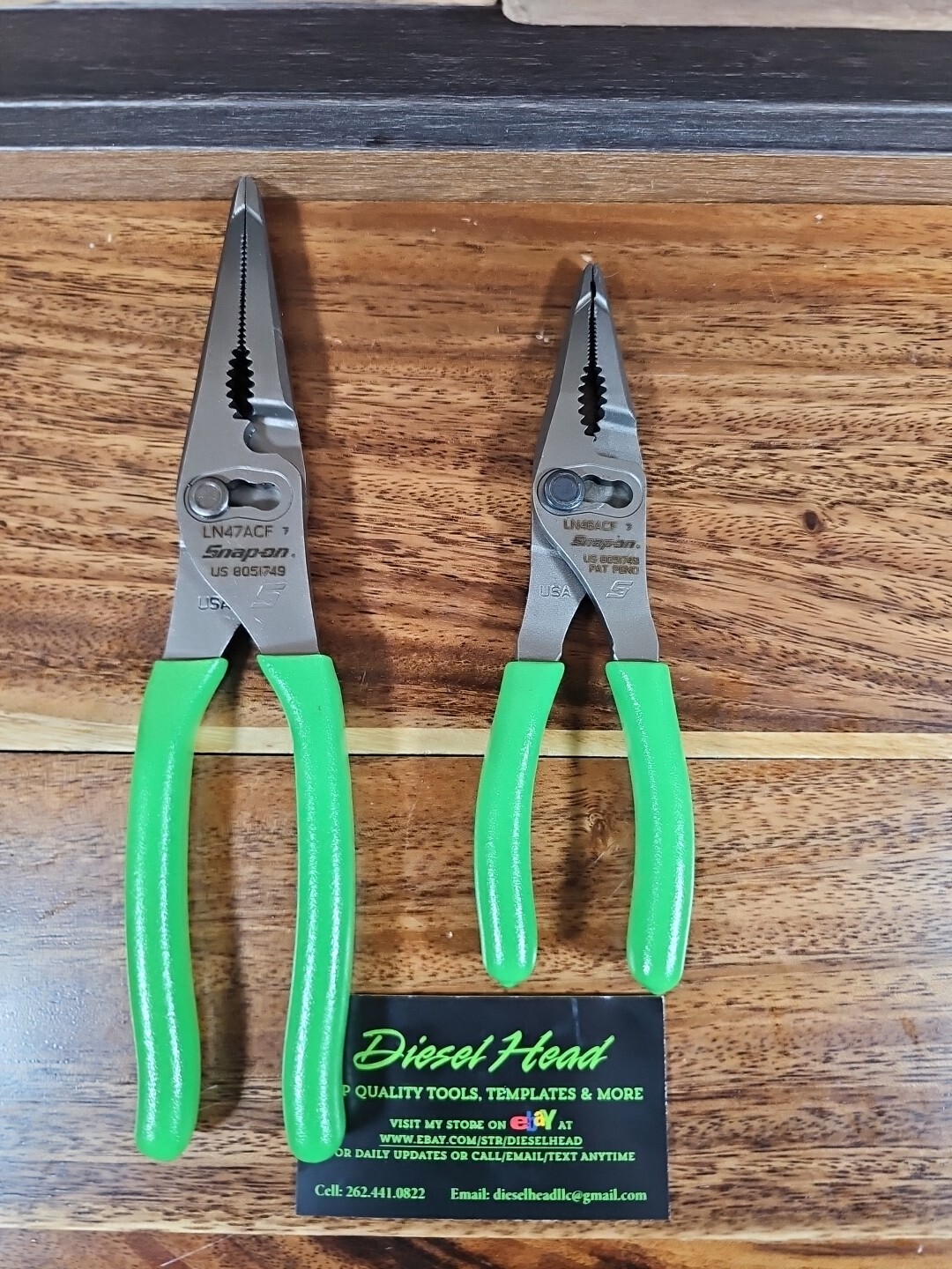 NEW Snap On LN47ACF & LN46ACF Needle Nose/Slip-Joint Combination GREEN Plier Set