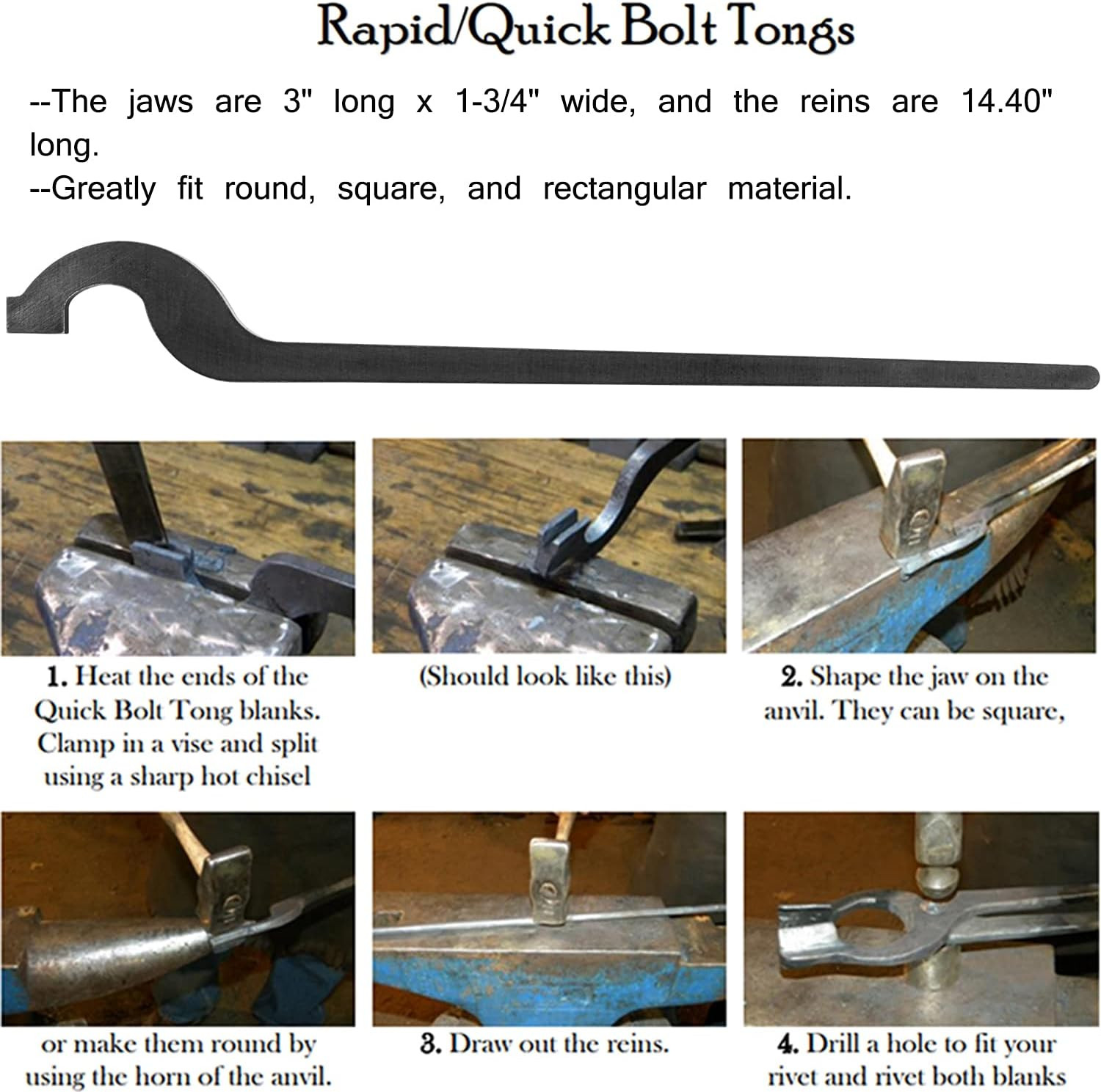 Rapid Tongs Bundle Set Five Types DIY Blacksmith Tongs with Rivet, Rapid Bolt/Fl