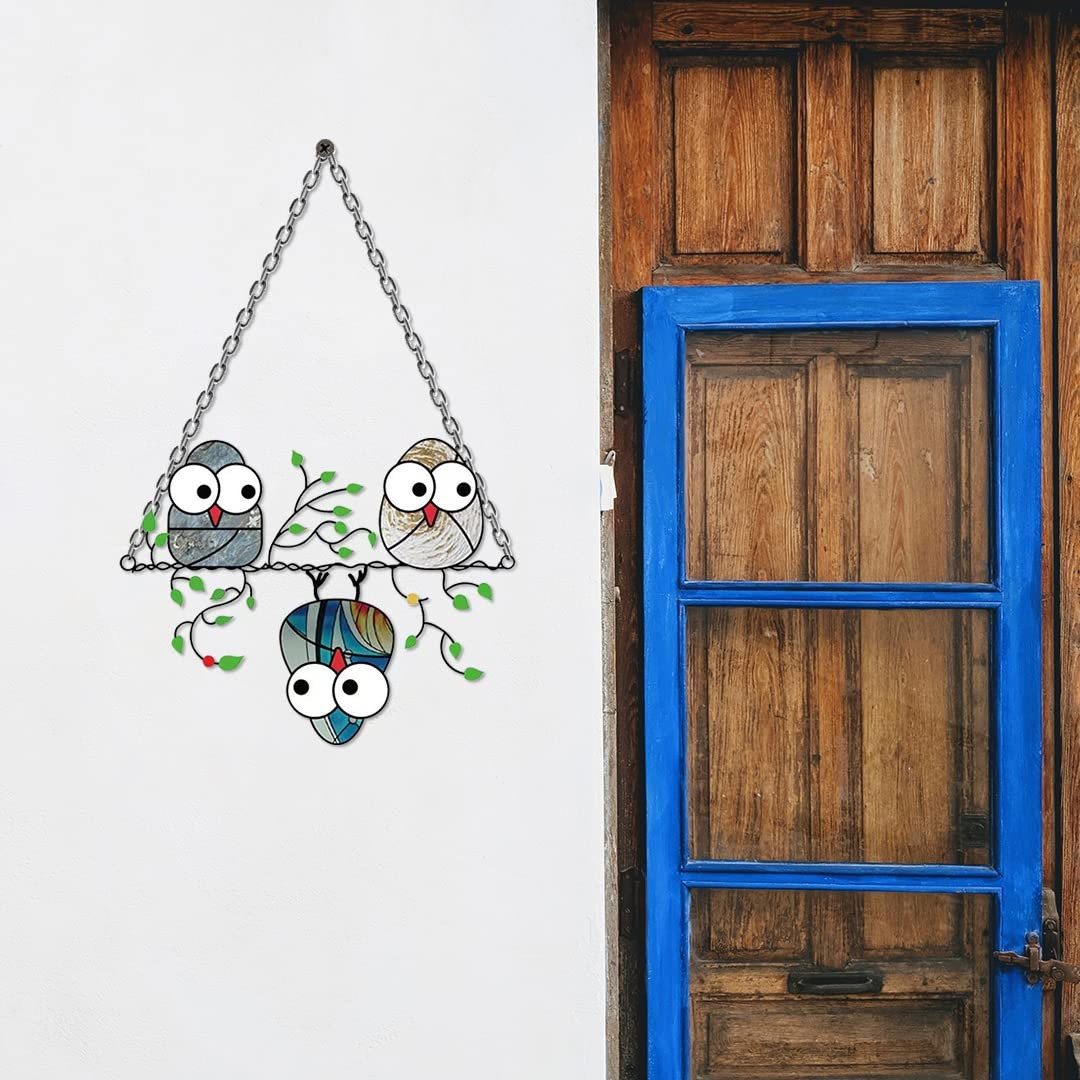 Multicolor Owls Window Hanging Suncatchers Panel Bird Stained Window Hangings...