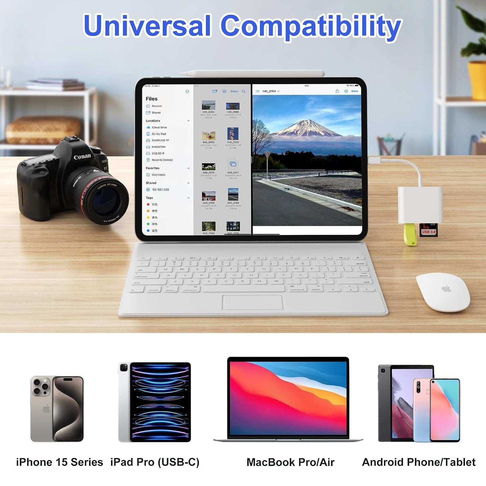 USB-C SD Card Reader USB 3.0 Adapter Dual Slot SD microSD