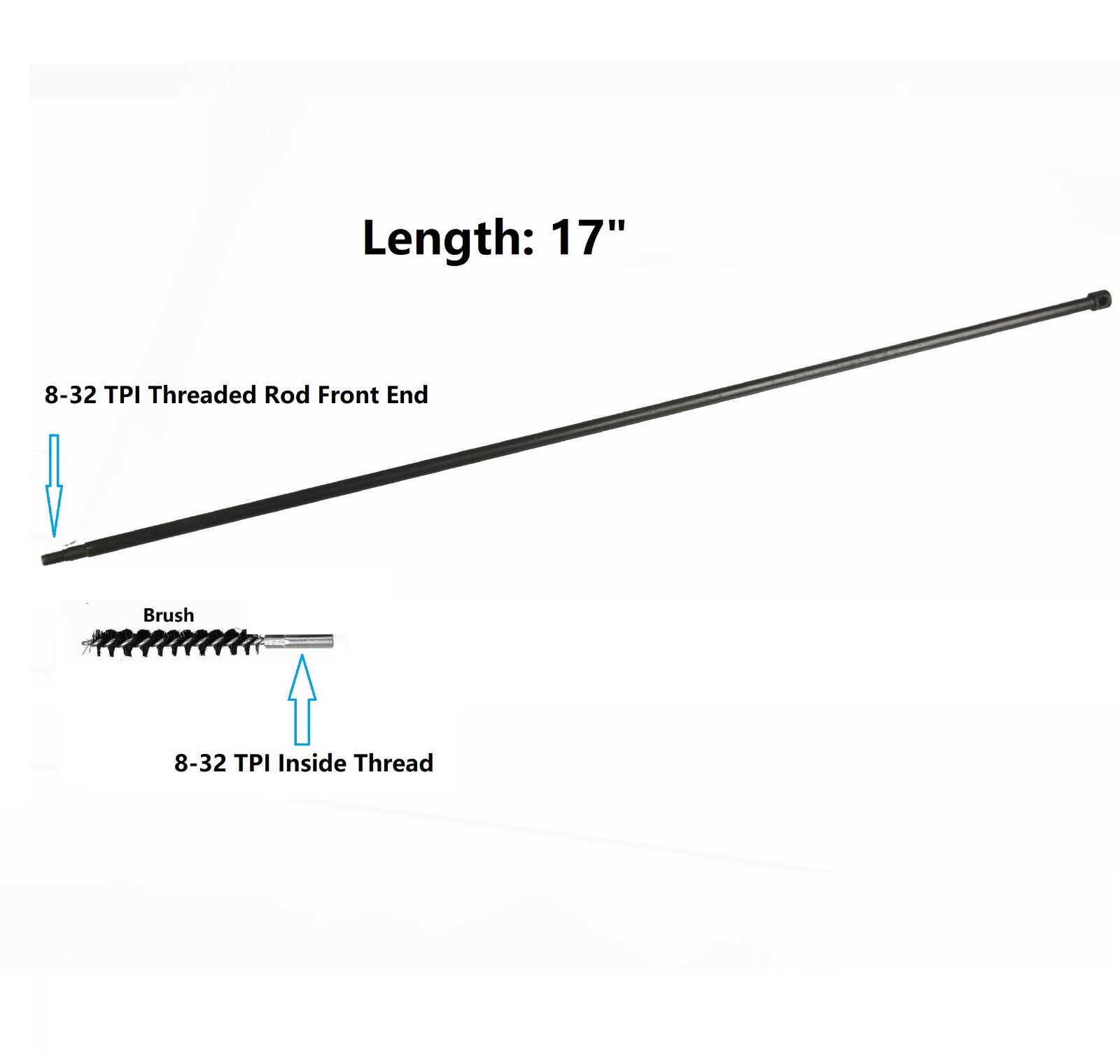 7.62X39 SKS 17" Steel Cleaning Rod,8-32 TPI Threaded With a  Free 8-32 TPI Brush