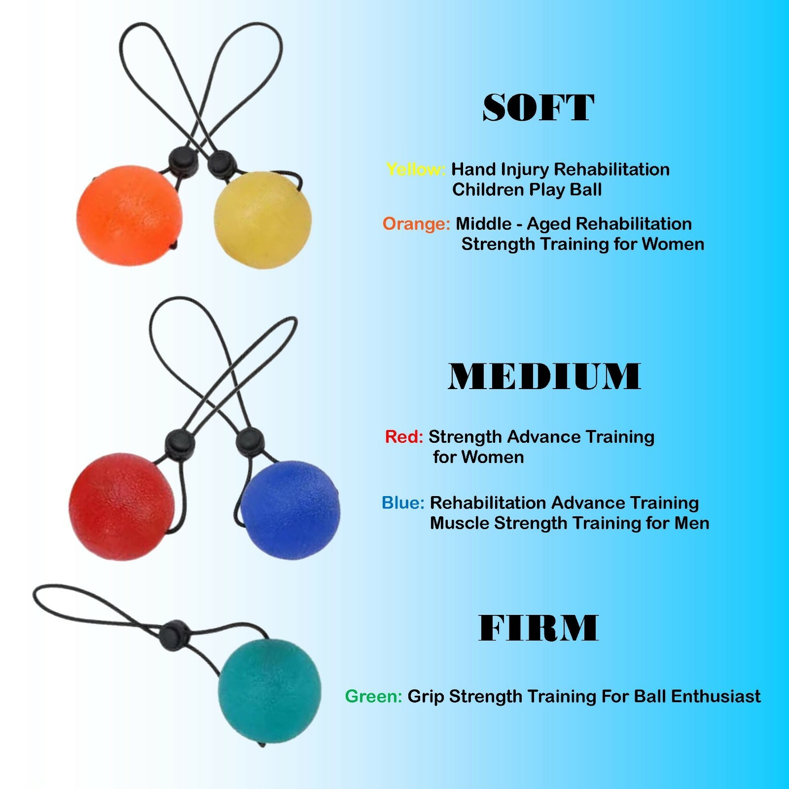 Adore Pro Secure Stress Ball On A String 1 Squeeze Ball Hand Grip Therapy Relief
