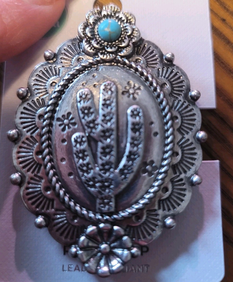 Western Silver Floral Cactus Turquoise Phone Holder Stand