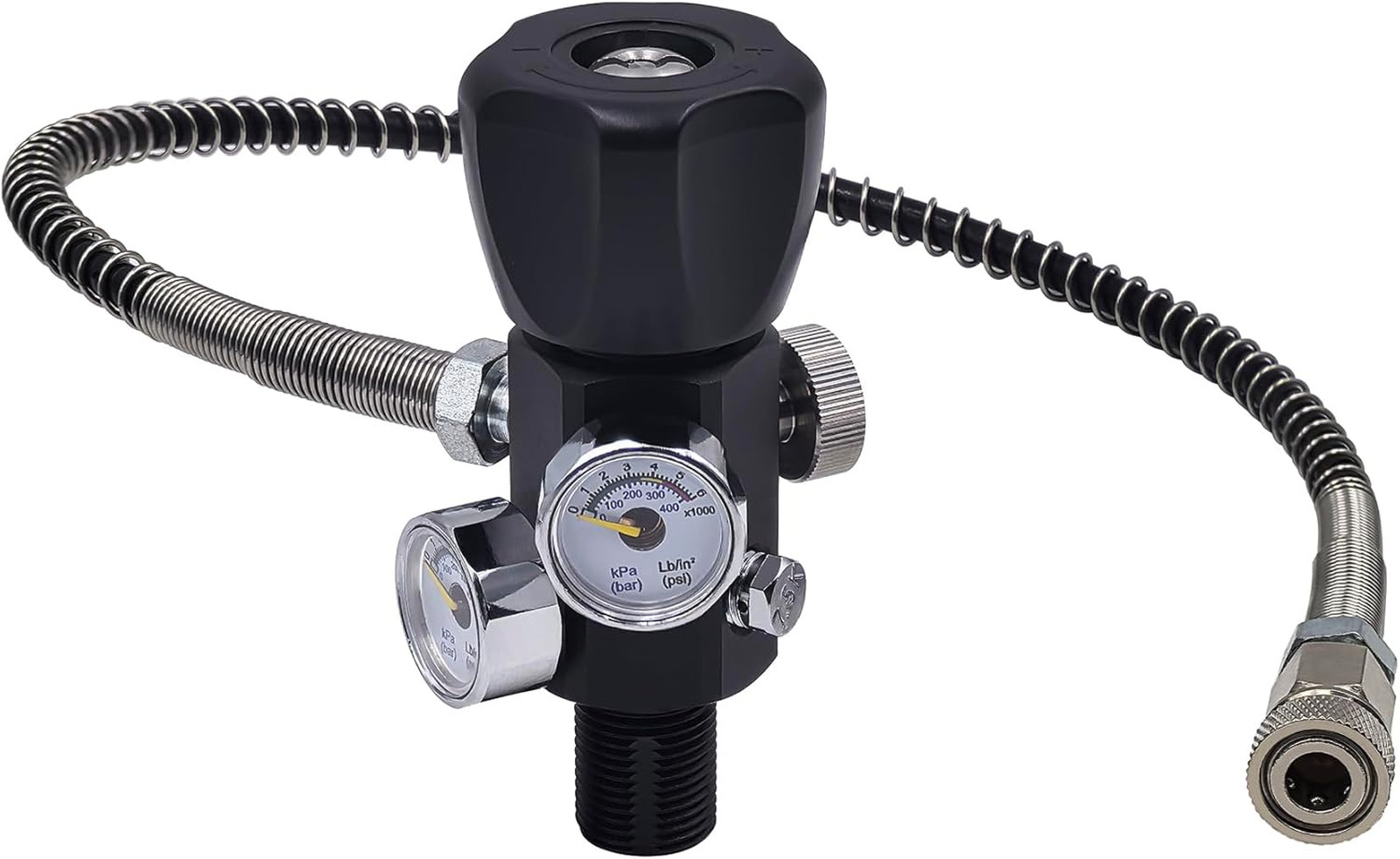 DIN Valve Fill Station Adapter 4500psi/300bar with 20inches Hose Dual Gauge for